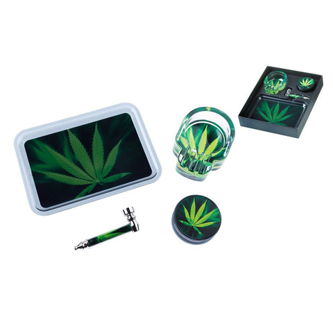 Kit Tabuleiro, Grinder, cinzeiro e Pipe Folha cannabis Doctor CBD
